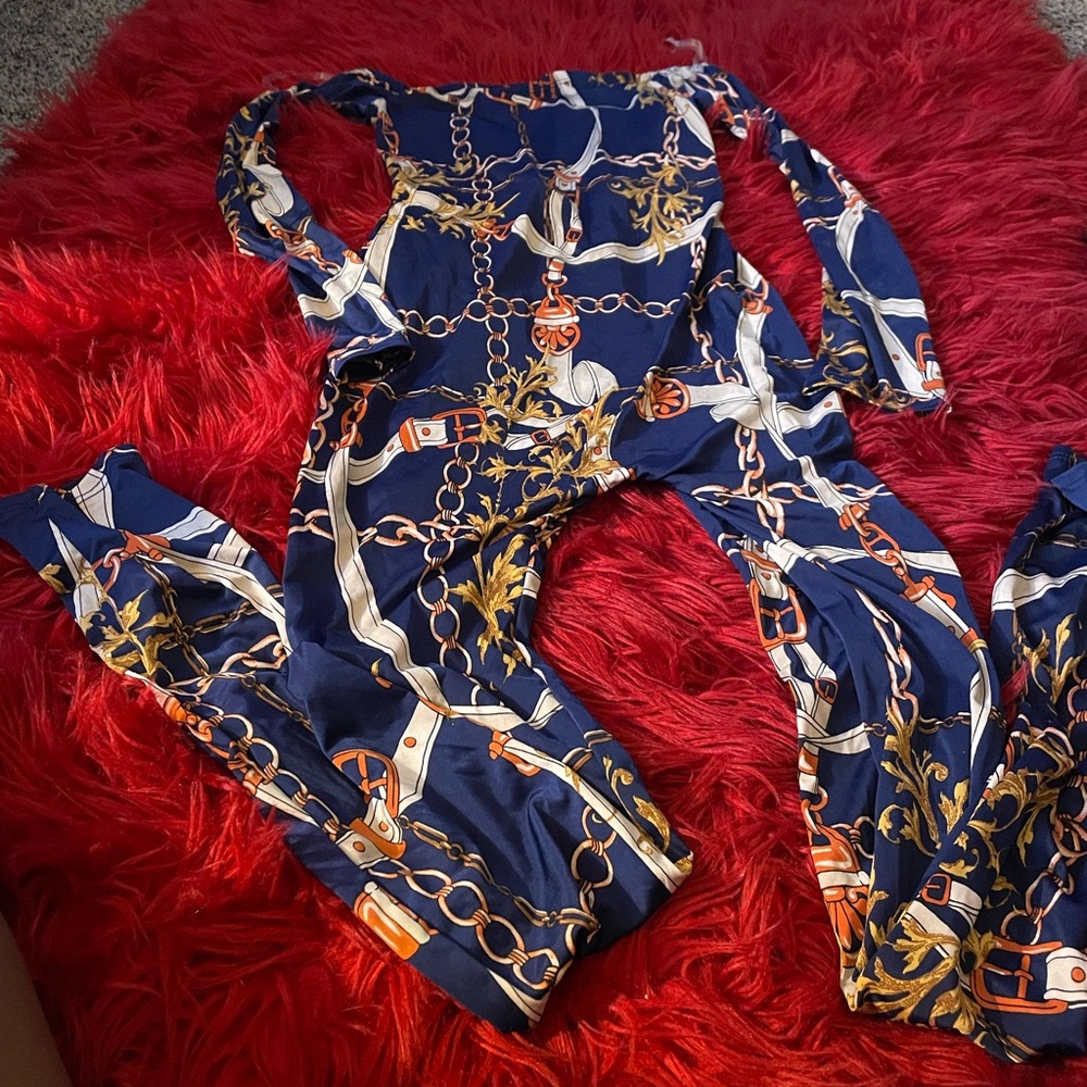 Stylish Blue Chain Print Jumpsuit